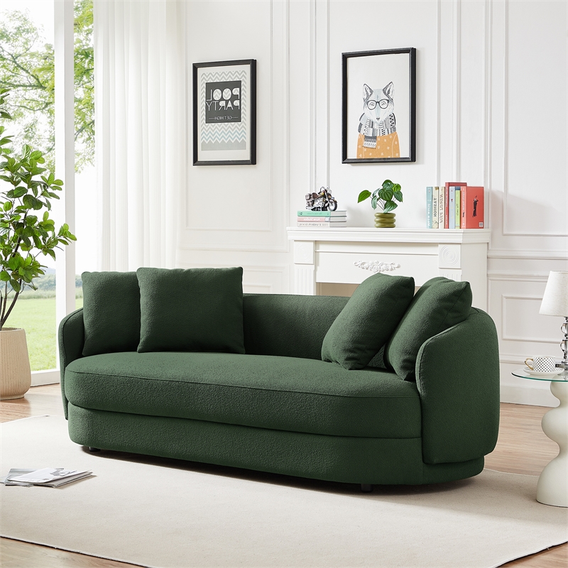 Perten Japandi Mid-Century Living Room Boucle Fabric Sofa in Olive Green