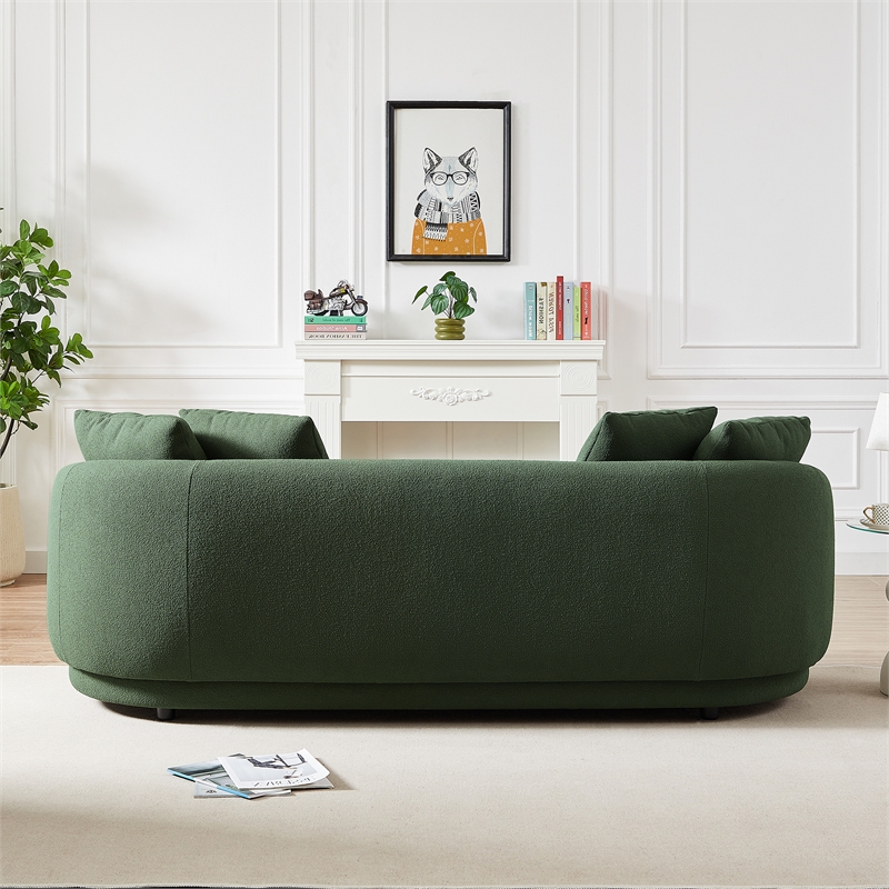 Perten Japandi Mid-Century Living Room Boucle Fabric Sofa in Olive Green
