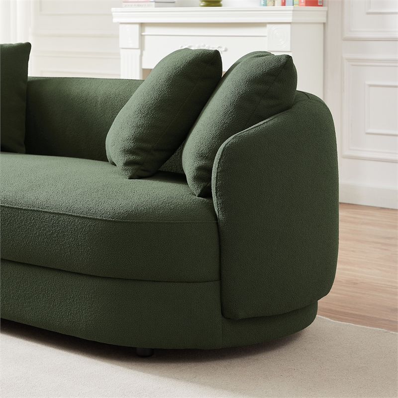 Perten Japandi Mid-Century Living Room Boucle Fabric Sofa in Olive Green