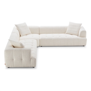 Kayzer Mid-Century Modern Ivory Boucle Fabric Corner Sofa