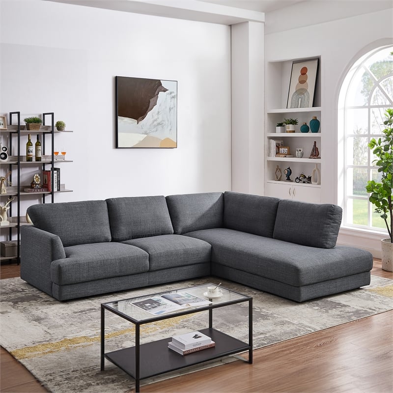 Griffith Modern Cozy Living Room Right Facing Gray Fabric Linen Sectional Sofa