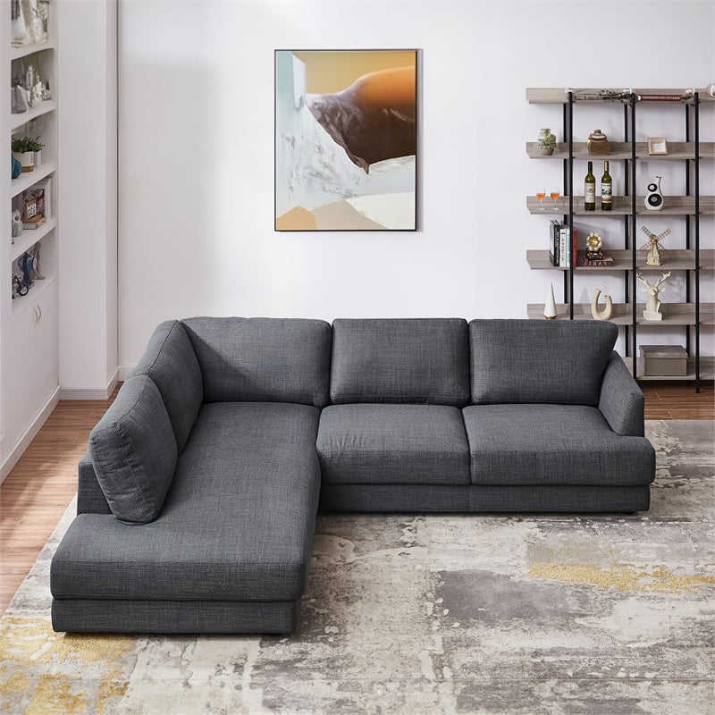 Griffith Modern Cozy Living Room Left Facing Gray Fabric Linen Sectional Sofa