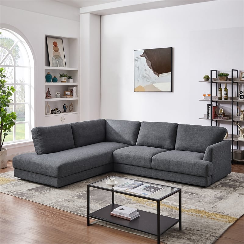 Griffith Modern Cozy Living Room Left Facing Gray Fabric Linen Sectional Sofa