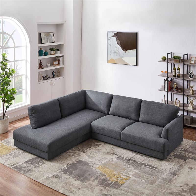 Griffith Modern Cozy Living Room Left Facing Gray Fabric Linen Sectional Sofa