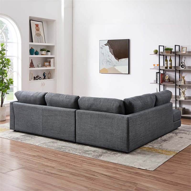 Griffith Modern Cozy Living Room Left Facing Gray Fabric Linen Sectional Sofa