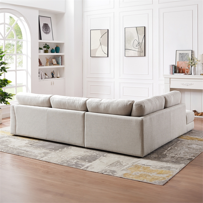 Griffith Modern Cozy Living Room Left Facing Cream Fabric Linen Sectional Sofa