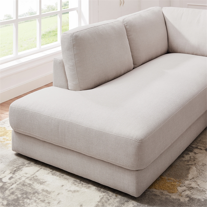 Griffith Modern Cozy Living Room Left Facing Cream Fabric Linen Sectional Sofa