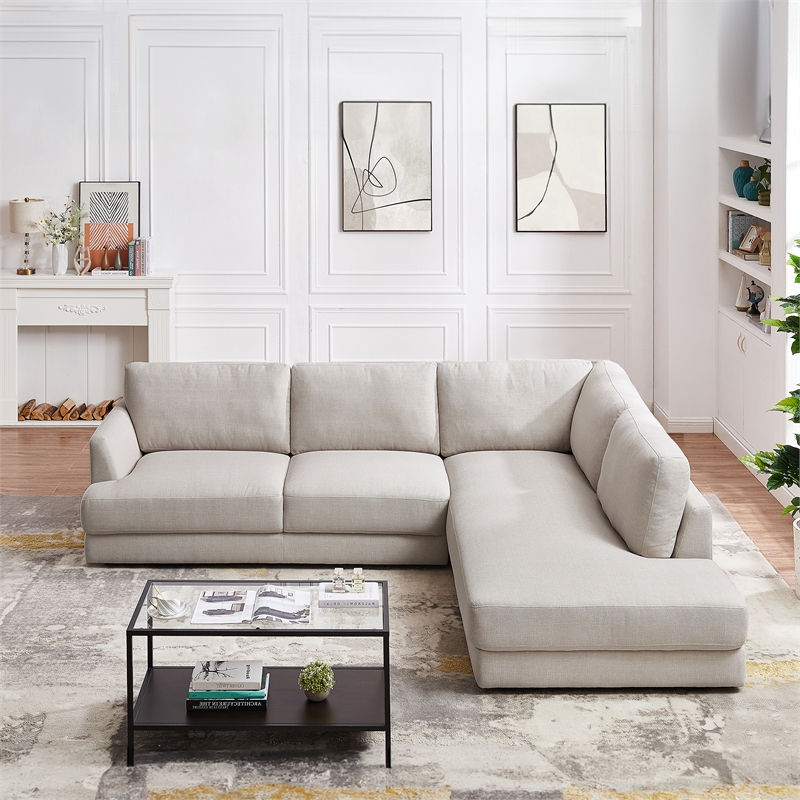 Griffith Modern Cozy Living Room Right Facing Cream Fabric Linen Sectional Sofa