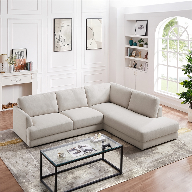 Griffith Modern Cozy Living Room Right Facing Cream Fabric Linen Sectional Sofa