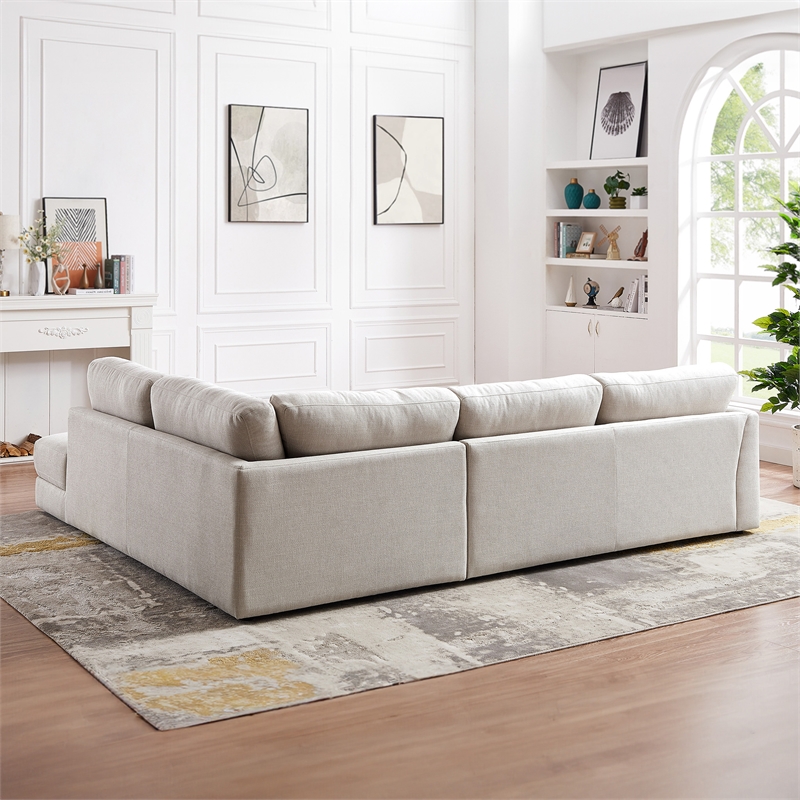 Griffith Modern Cozy Living Room Right Facing Cream Fabric Linen Sectional Sofa