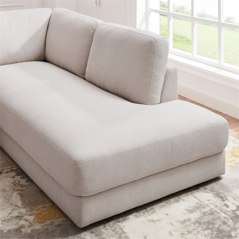 Griffith Modern Cozy Living Room Right Facing Cream Fabric Linen Sectional Sofa