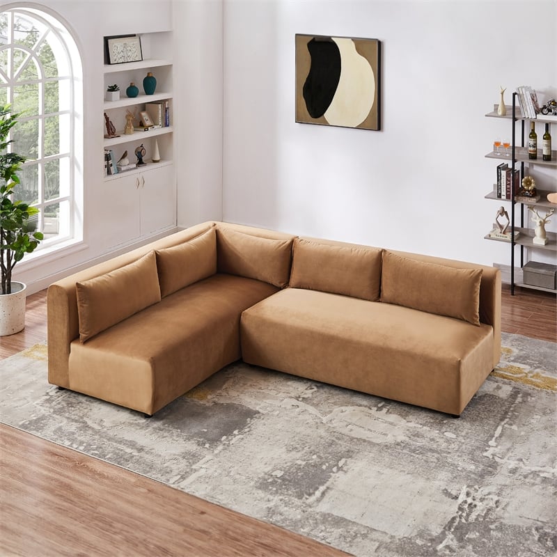 Glenmont Mid Century Modern Modular Cognac Tan Velvet Comfy Sectional Couch