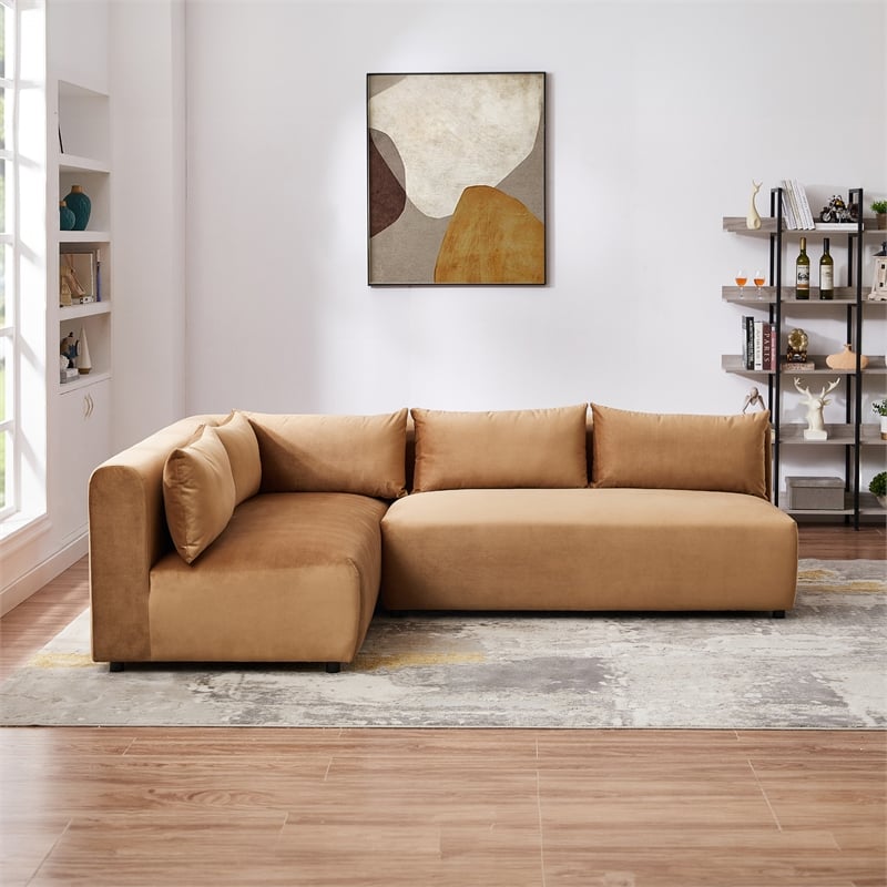 Glenmont Mid Century Modern Modular Cognac Tan Velvet Comfy Sectional Couch