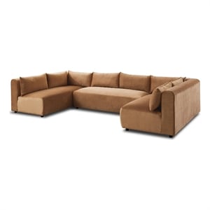 Glenmont Mid Century Modern Modular Cognac Tan Velvet Comfy Sectional Couch