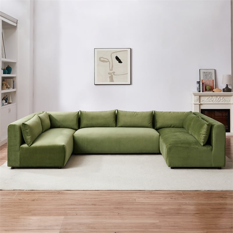 Glenmont Mid Century Modern Modular Olive Green Velvet Comfy Sectional Couch