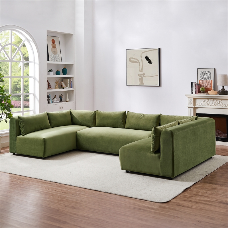 Glenmont Mid Century Modern Modular Olive Green Velvet Comfy Sectional Couch