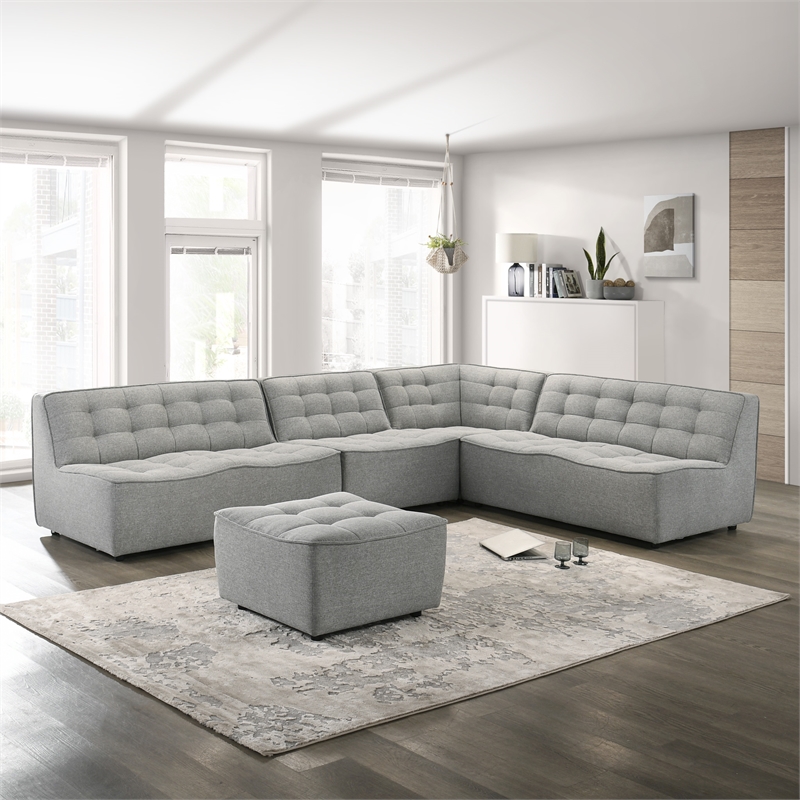 Orchard Mid Century Furniture Style Living Room Linen Fabric Sofa in Light Gray