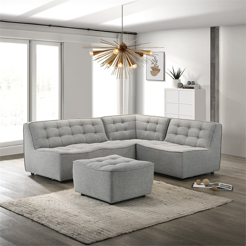 Orchard Mid Century Furniture Style Living Room Linen Fabric Sofa in Light Gray