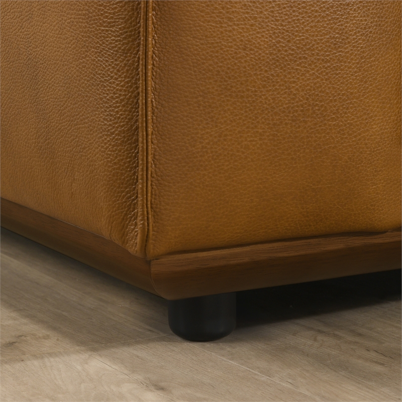 Bannerman Mid Century Modern Furniture Style Living Room Leather Sofa in Tan