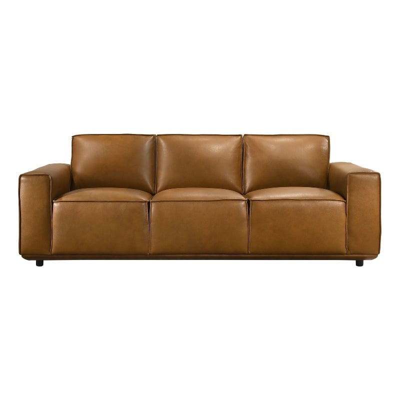 Bannerman Mid Century Modern Furniture Style Living Room Leather Sofa in Tan