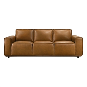 Bannerman Mid Century Modern Furniture Style Living Room Leather Sofa in Tan