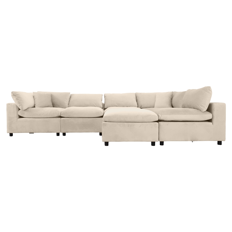 Fremont Mid Century Modern Modular Ivory Velvet Comfy Sectional Couch