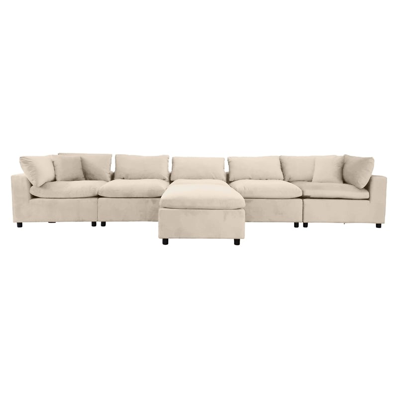 Fremont Mid Century Modern Modular Ivory Velvet Comfy Sectional Couch