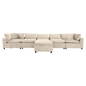 Fremont Mid Century Modern Modular Ivory Velvet Comfy Sectional Couch