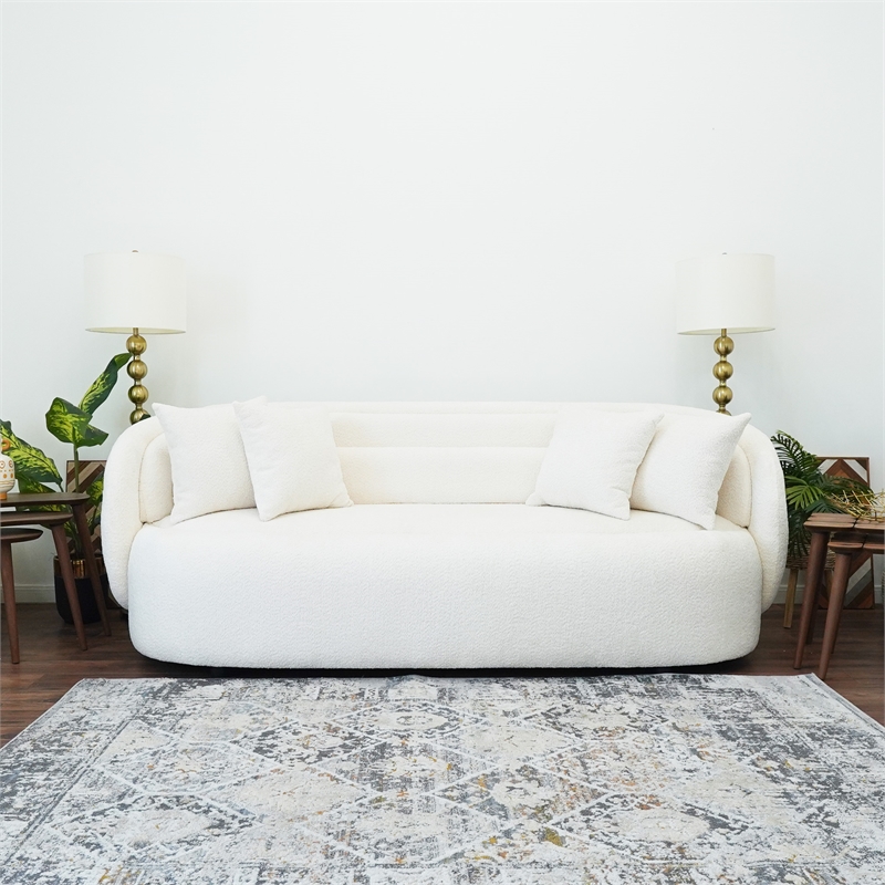 Royalton Living Room Modern Boucle Fabric Upholstered Sofa in Ivory