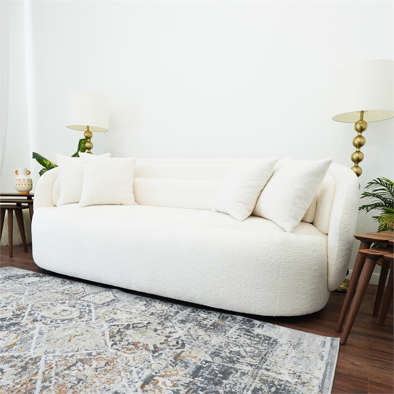 Royalton Living Room Modern Boucle Fabric Upholstered Sofa in Ivory
