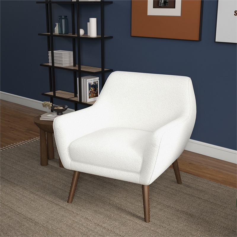 Camille Mid-Century Modern Fabric Upholstered Armchair in White