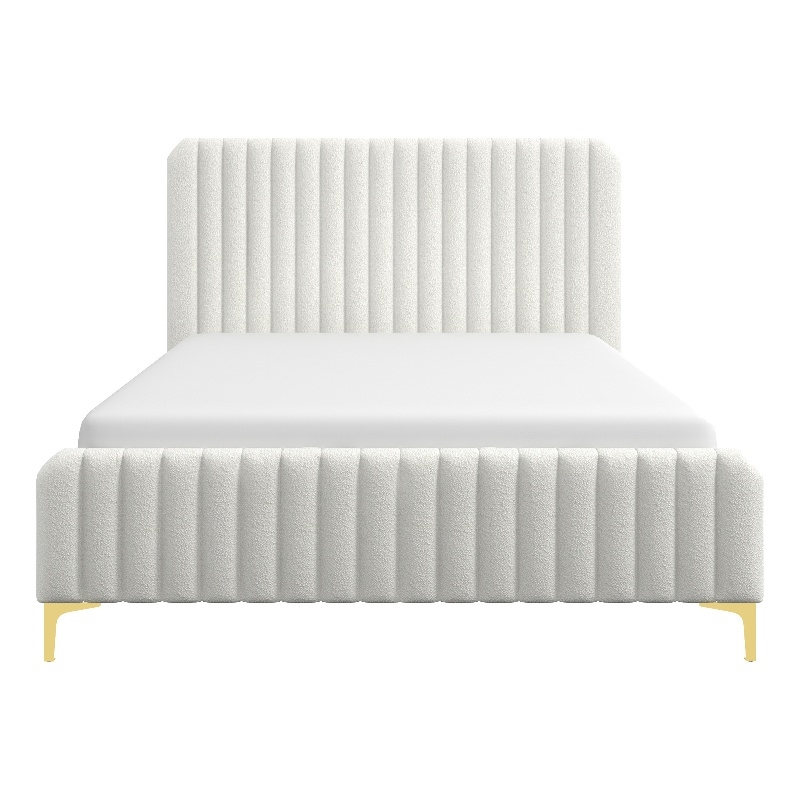 Angelou Upholstered Mid-Century Fabric Queen Size Platform Bed in Cream