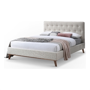 Wyatt Upholstered Fabric Queen Size Platform Bed in Light Beige