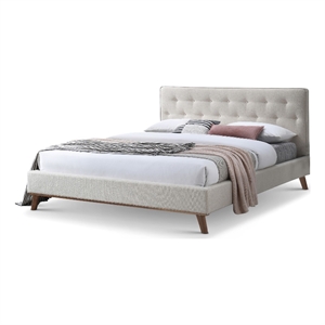 Wyatt Upholstered Fabric King Size Platform Bed in Light Beige