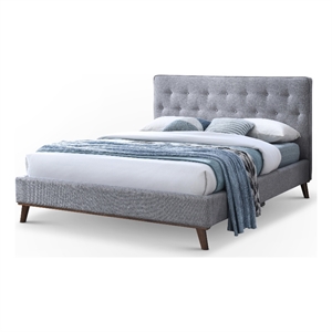 Wyatt Upholstered Fabric Queen Size Platform Bed in Light Gray