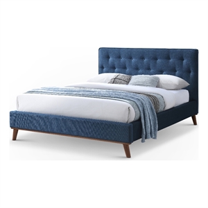 Wyatt Upholstered Fabric Queen Size Platform Bed in Navy Blue