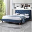 Wyatt Upholstered Fabric King Size Platform Bed in Navy Blue