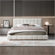 Claire Upholstered Mid-Century Fabric Queen Platform Bed in Ivory