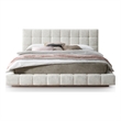 Claire Upholstered Mid-Century Fabric Queen Platform Bed in Ivory