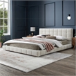 Claire Upholstered Mid-Century Fabric King Platform Bed in Ivory