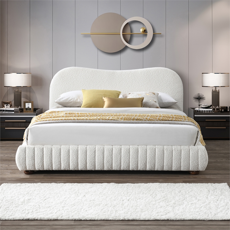 Weston Upholstered Fabric & Solid Wood Queen Platform Bed in Cream