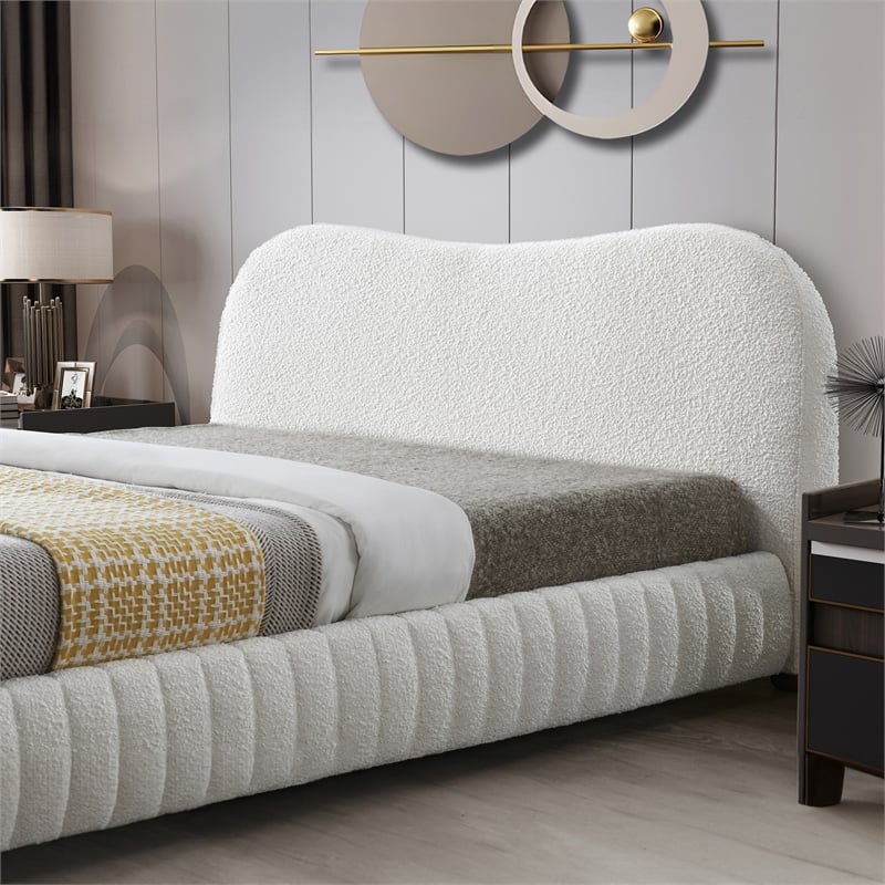 Weston Upholstered Fabric & Solid Wood Queen Platform Bed in Cream