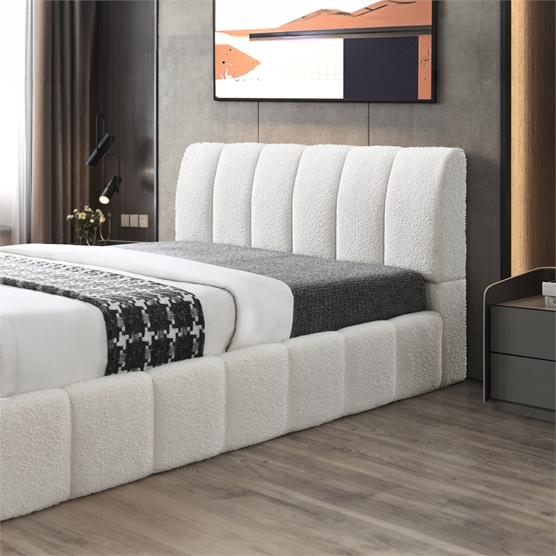 Larson Upholstered Fabric & Solid Wood Queen Platform Bed in White