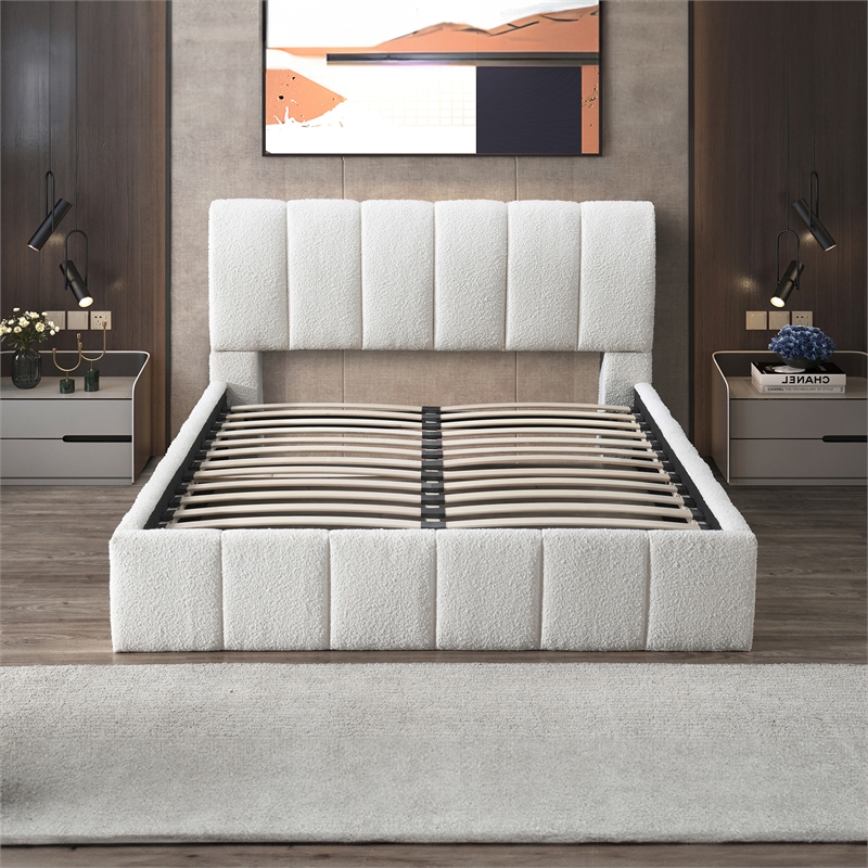 Larson Upholstered Fabric & Solid Wood Queen Platform Bed in White