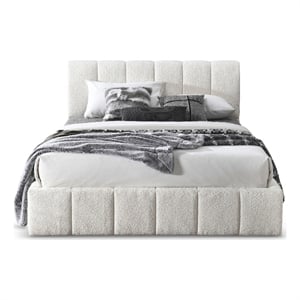 Larson Upholstered Fabric & Solid Wood Queen Platform Bed in White