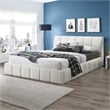 Larson Upholstered Fabric & Solid Wood King Platform Bed in White