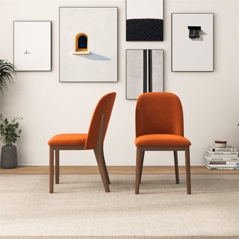 Belar Mid-Century Velvet Dining Chair in Burnt Orange (Set of 2)