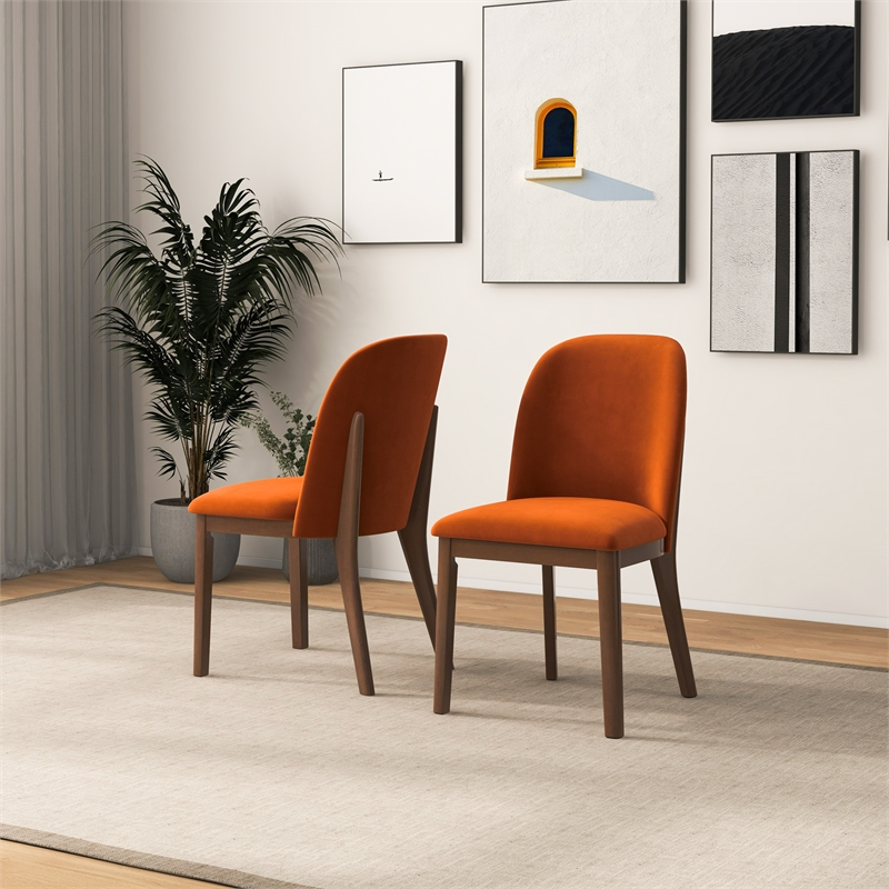 Belar Mid-Century Velvet Dining Chair in Burnt Orange (Set of 2)
