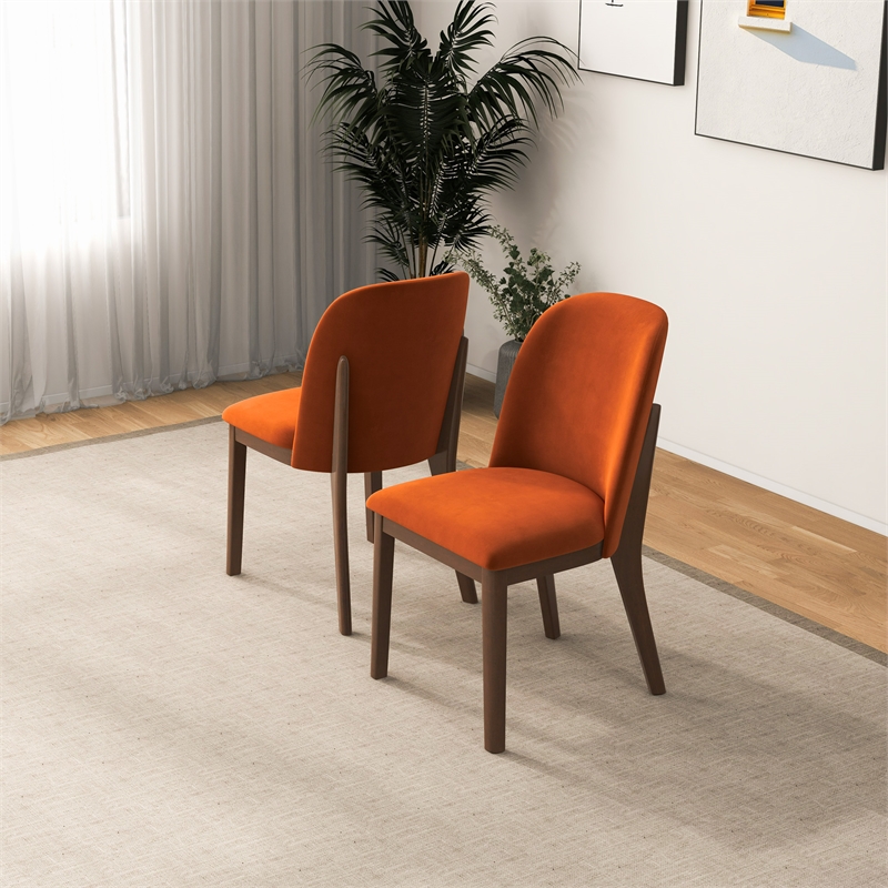 Belar Mid-Century Velvet Dining Chair in Burnt Orange (Set of 2)