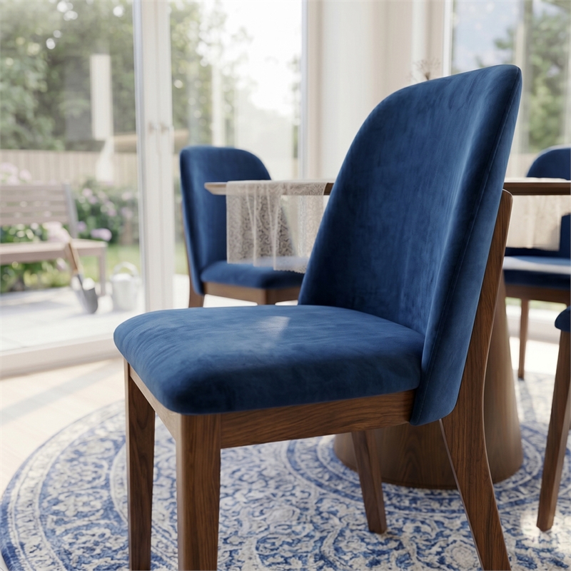 Belar Mid-Century Velvet Dining Chair in Navy Blue (Set of 2)